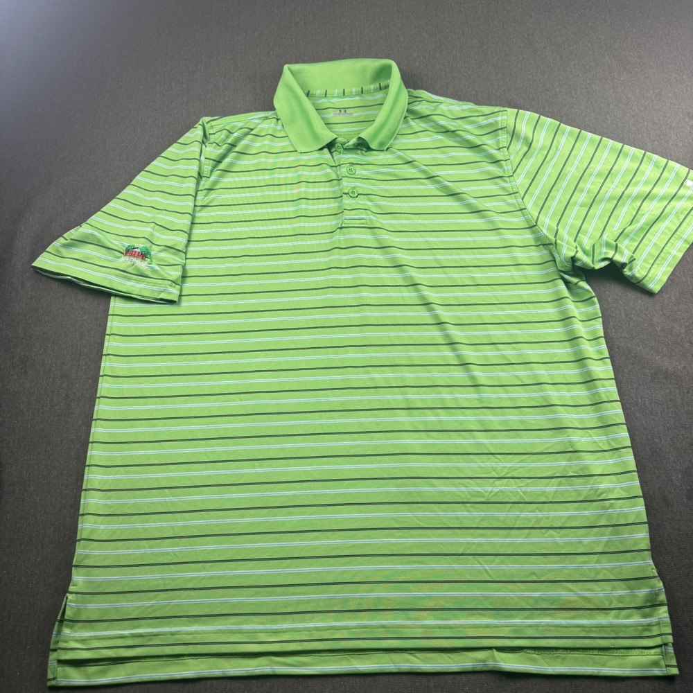Under Armour Mens XL Lime Green Striped Golf Polo Shirt HeatGear Short Sleeve - Picture 2 of 10